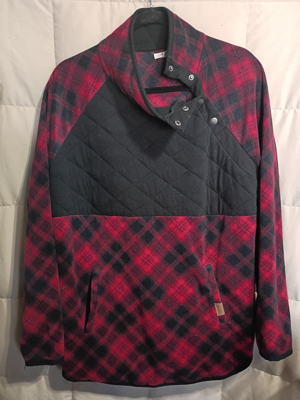 Maurices Red and Black Plaid Quilted Cowl Neck Pullover